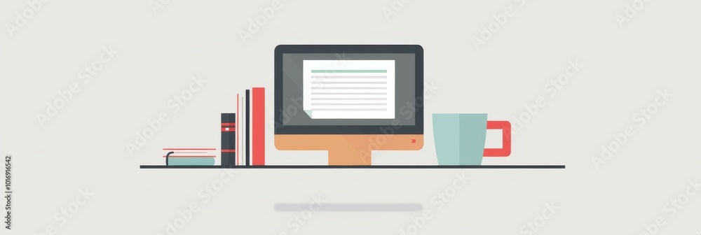 Minimalist Work Desk With Computer, Books, Mug, and Notepad Minimalist Work Desk With Computer, Books, Mug, and Notepad