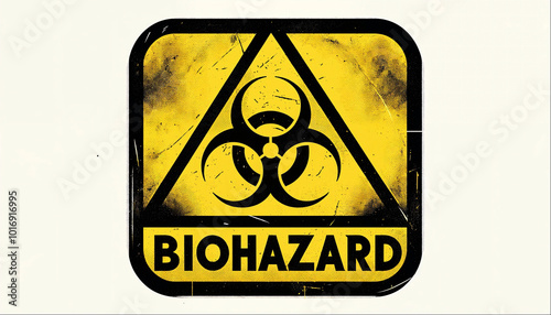 A bold yellow biohazard sign with a distressed texture and black symbol.