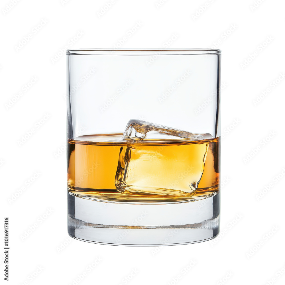 Whiskey glass with ice cubes, white isolated background. Transparent background. Whiskey glass with ice cubes, white isolated background. Transparent background.
