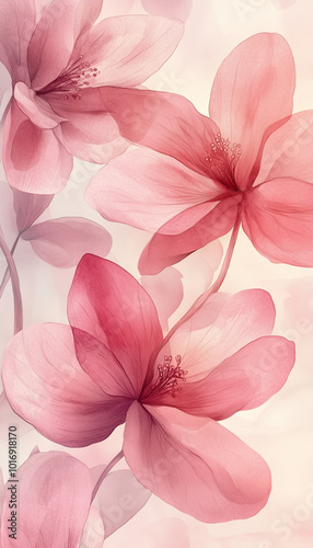 Vintage pink petals, floral wallpaper. Retro watercolor