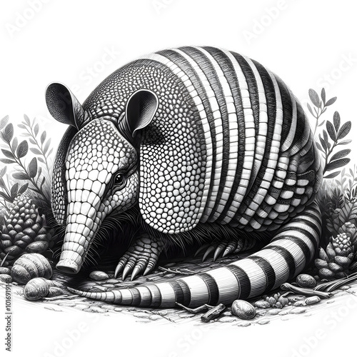 흰 배경, 아르마딜로, 펜슬 드로잉 (white background, armadillo, pencil drawing) photo