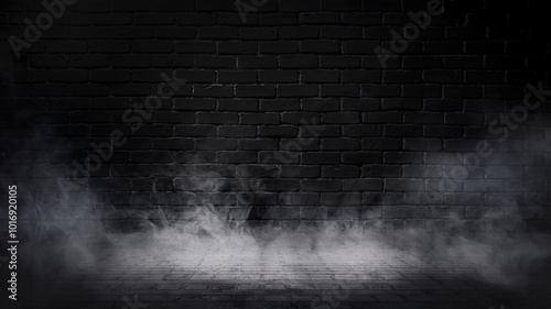 halloween grunge background of smoke against a black brick wall