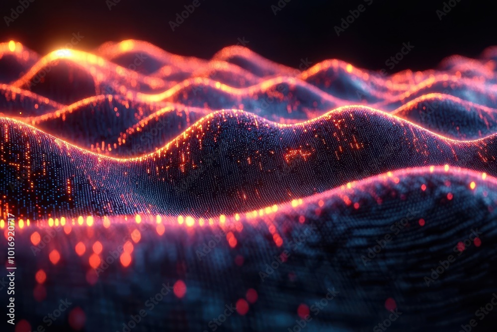 futuristic landscape featuring intricate patterns of neural networks glowing in vibrant neon colors against a stark black backdrop evoking advanced technology and artificial intelligence