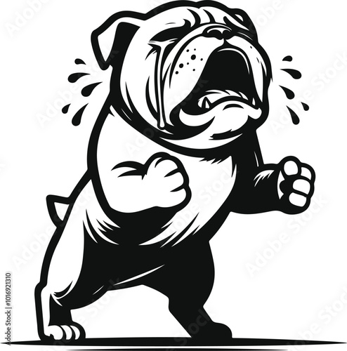 Standing on hind legs bulldog silhouette vector design.