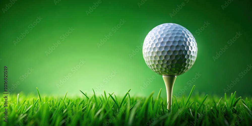 Minimalist golf ball on bright green tee Minimalist golf ball on bright green tee