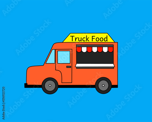 Illustration of selling food around with a food truck