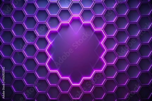 Abstract hexagon pattern with purple glow, asymmetrical