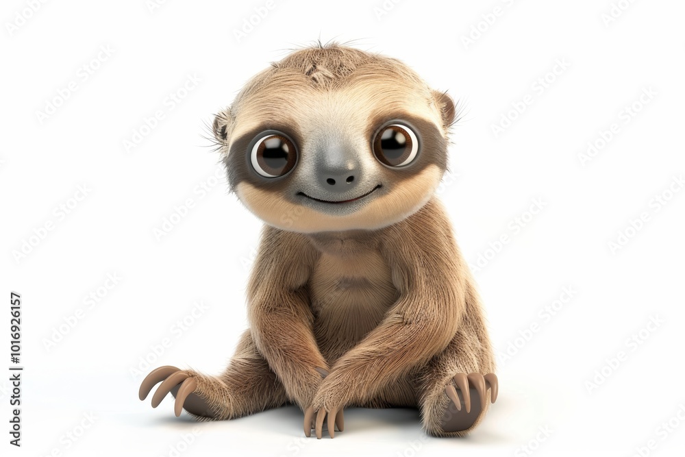 Fototapeta premium Cute baby sloth smiling on white background