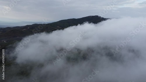 Cloudy drone flight above Chalkidiki, Greece

