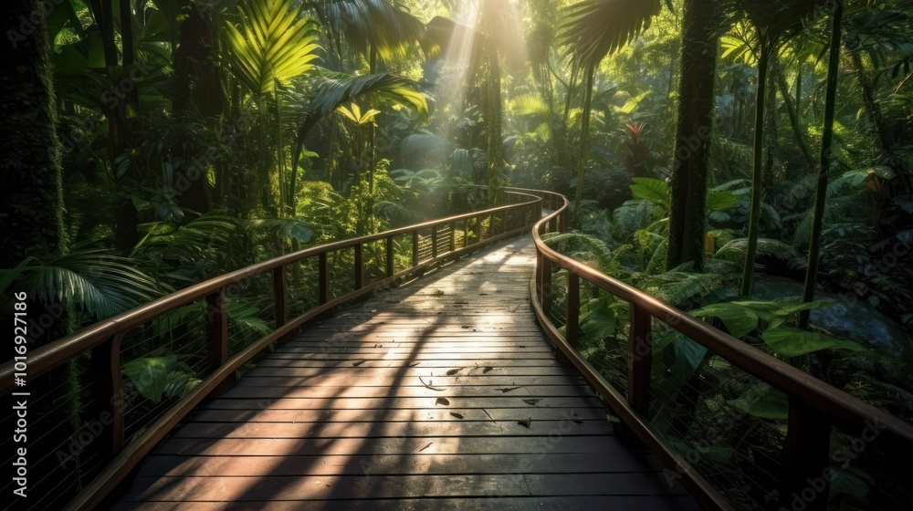 Obraz premium Sunbeams Through The Jungle Path
