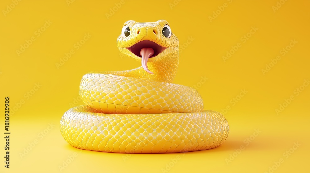 Fototapeta premium Cute Yellow Snake with Tongue Out in Vibrant Background