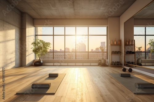 Yoga studio room architecture building flooring. photo