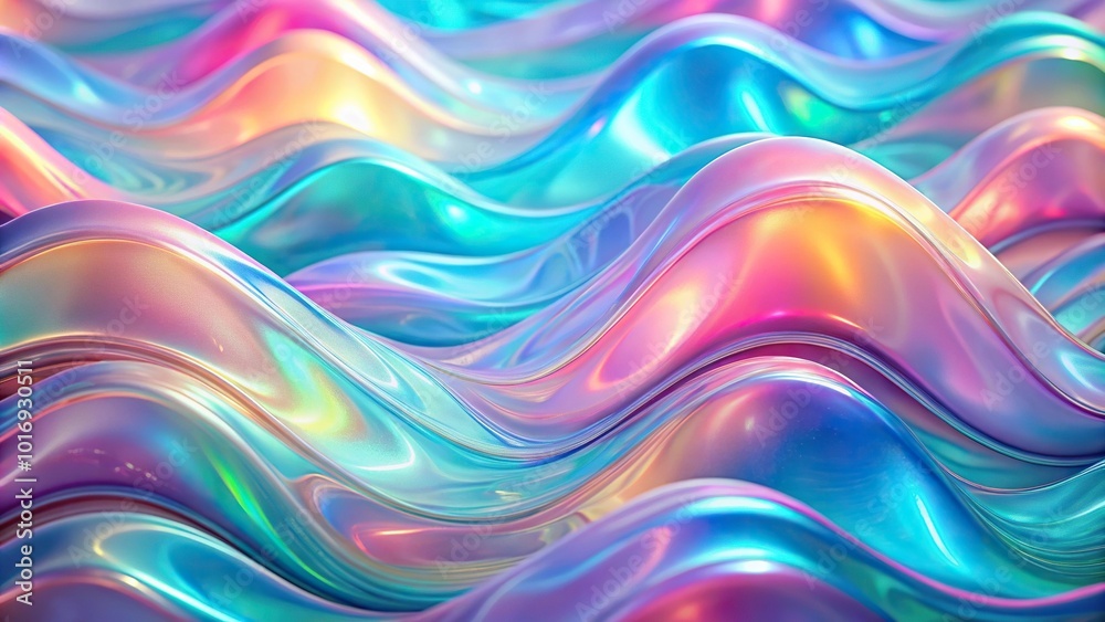 Abstract holographic waves background with pastel pink, blue, and teal colors Abstract holographic waves background with pastel pink, blue, and teal colors