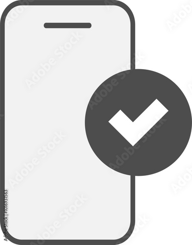 Minimalist icon of a smartphone with confirmation symbol.