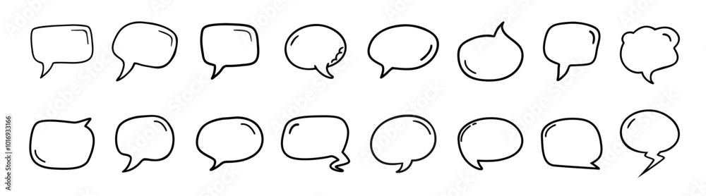Vector illustration set of hand-drawn speech bubbles. Cute speech bubble element. Vector illustration set of hand-drawn speech bubbles. Cute speech bubble element.