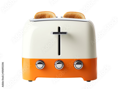 Toaster with toasted bread on white background