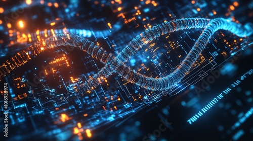 Digital Representation of DNA with a Blue and Orange Gradient