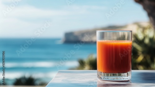 Refreshing Juice on a Sunny Beachside Table