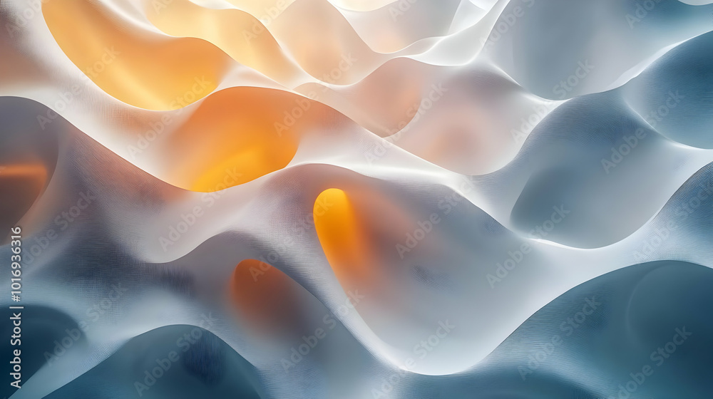 Fototapeta premium Abstract 3D Background: White and Orange Wavy Pattern