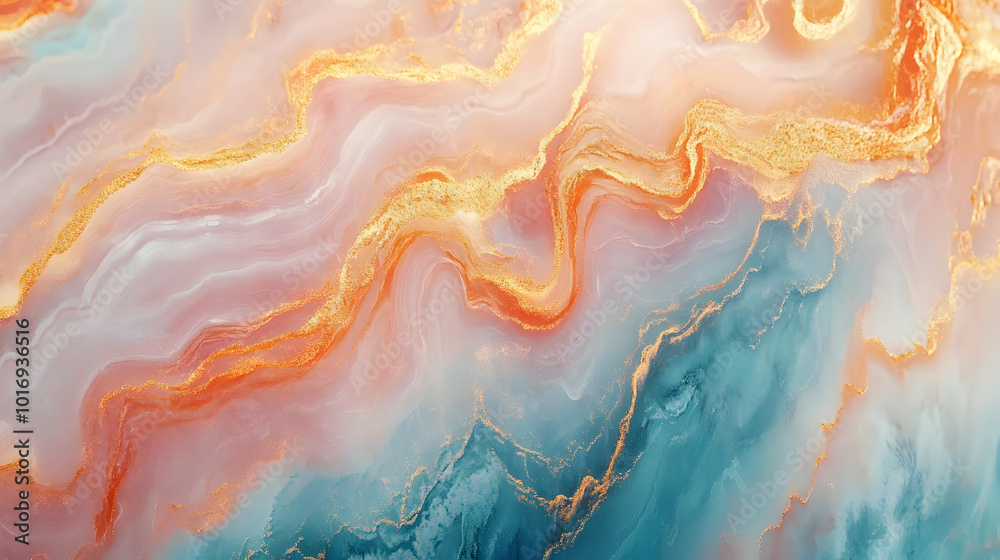 Abstract Background with Golden Swirls and Blue, Pink, and Orange Hues Abstract Background with Golden Swirls and Blue, Pink, and Orange Hues