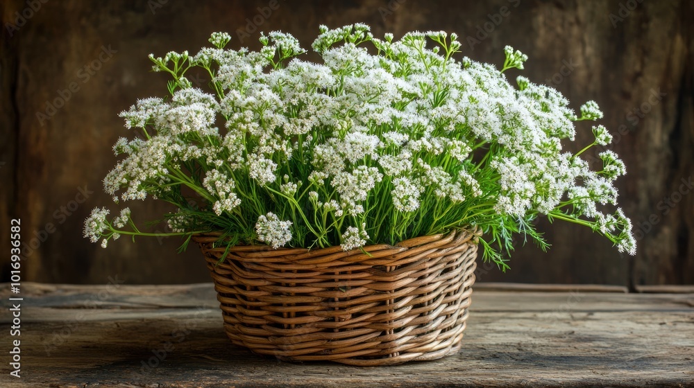 Fresh White Flowers in Rustic Woven Basket Fresh White Flowers in Rustic Woven Basket