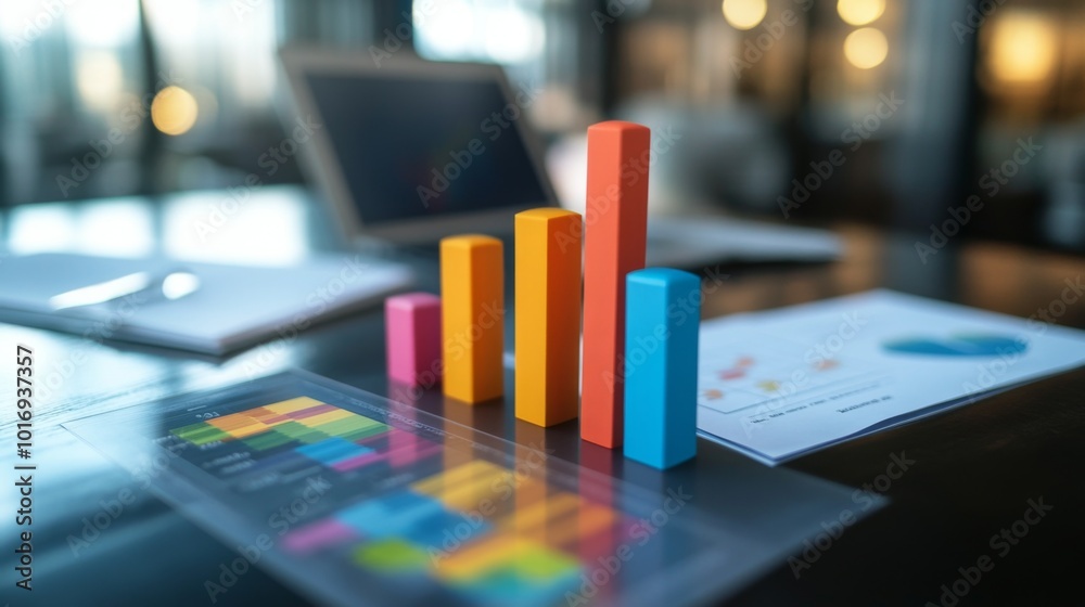 Colorful Chart Analysis on Modern Office Desk Colorful Chart Analysis on Modern Office Desk