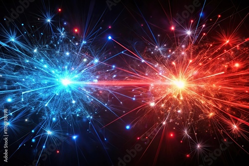 Abstract image of red and blue sparks against a dark background