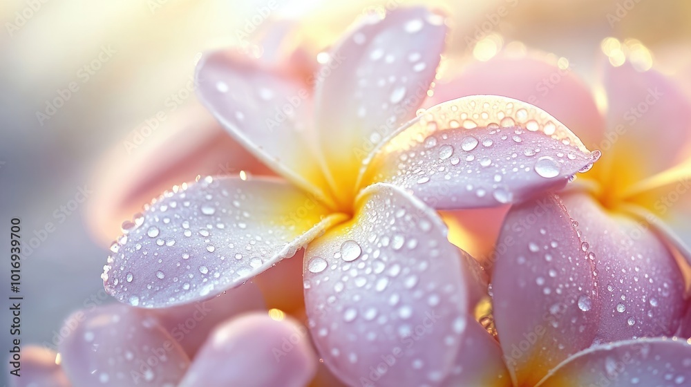 Soft Pink Flowers with Dew Drops in Sunrise Light Soft Pink Flowers with Dew Drops in Sunrise Light