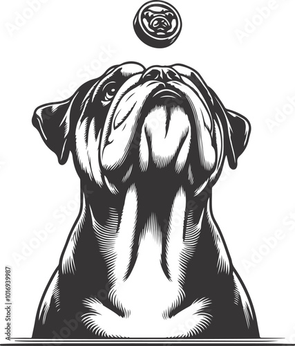 bulldog with Balancing a treat on the nose silhouette vector design.