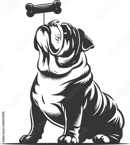 bulldog with Balancing a treat on the nose silhouette vector design.