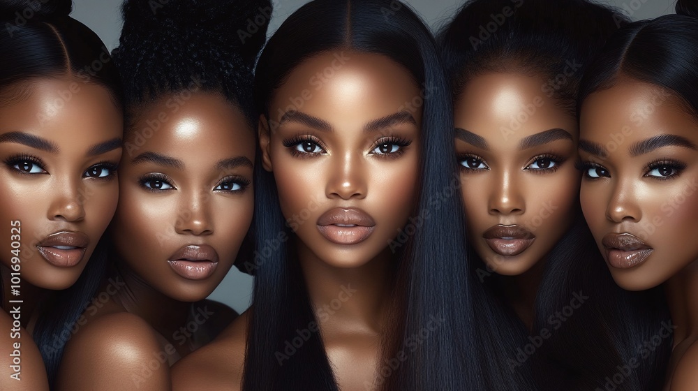 Obraz premium beautiful black women who look like supermodels staring straight ahead, the background is light grey