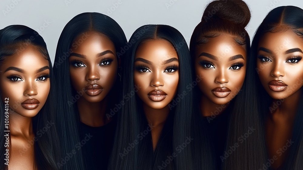 beautiful black women who look like supermodels staring straight ahead, the background is light grey beautiful black women who look like supermodels staring straight ahead, the background is light grey