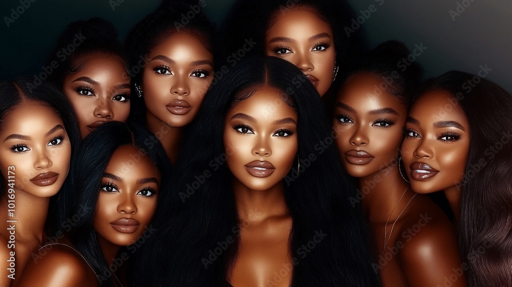 Obraz premium beautiful black women who look like supermodels staring straight ahead, the background is light grey