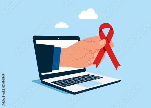 Cancer ribbon in human hand. World aids day. International day for the elimination of violence against. Modern vector illustration in flat style