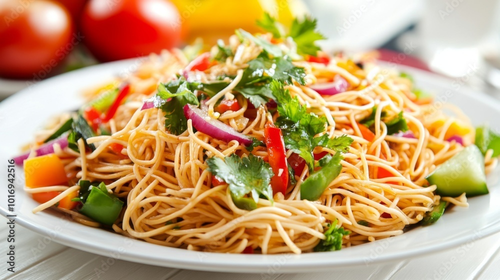 Colorful Noodle Salad with Fresh Vegetables Colorful Noodle Salad with Fresh Vegetables