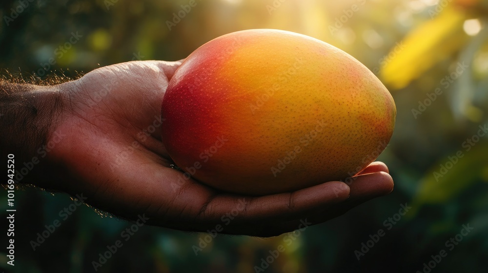 Fresh Mango in Hand with Natural Background Light Fresh Mango in Hand with Natural Background Light
