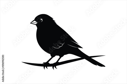 Waxbill bird sitting on a branch silhouette black vector art illustration.