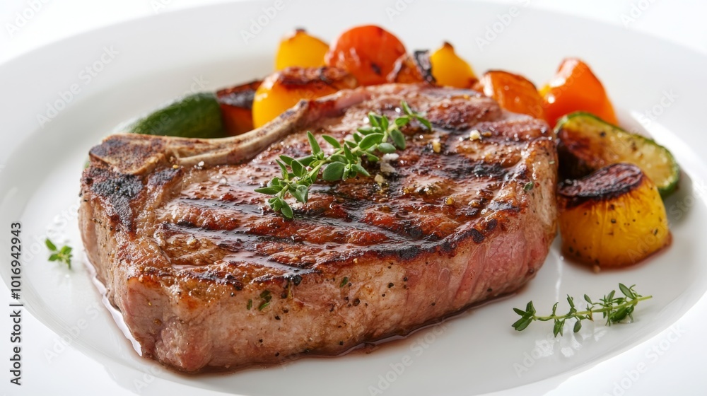 Grilled Steak with Colorful Vegetables on Plate Grilled Steak with Colorful Vegetables on Plate
