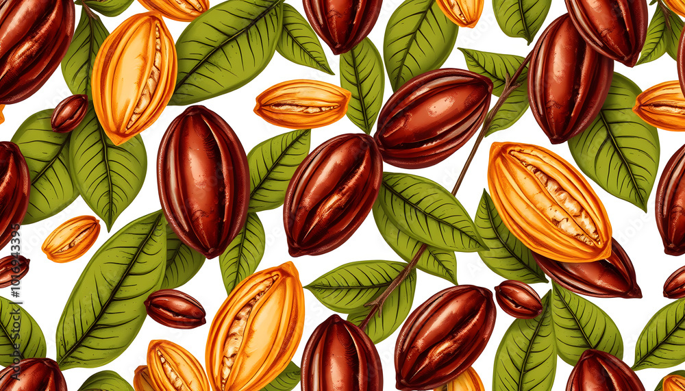 PNG cocoa fruits pattern seamless with cocoa bean hand drawn ...