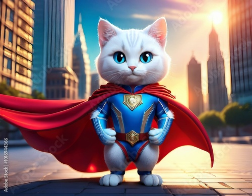 Cute Cartoon Cat Superhero ...