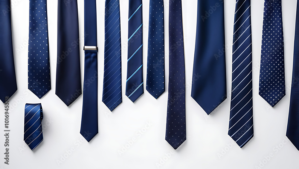 collection distinctive navy blue neckties arranged separately plain white backdrop suitable gentlemen attire collection distinctive navy blue neckties arranged separately plain white backdrop suitable gentlemen attire