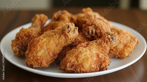 Crispy Fried Chicken Drumsticks on White Plate