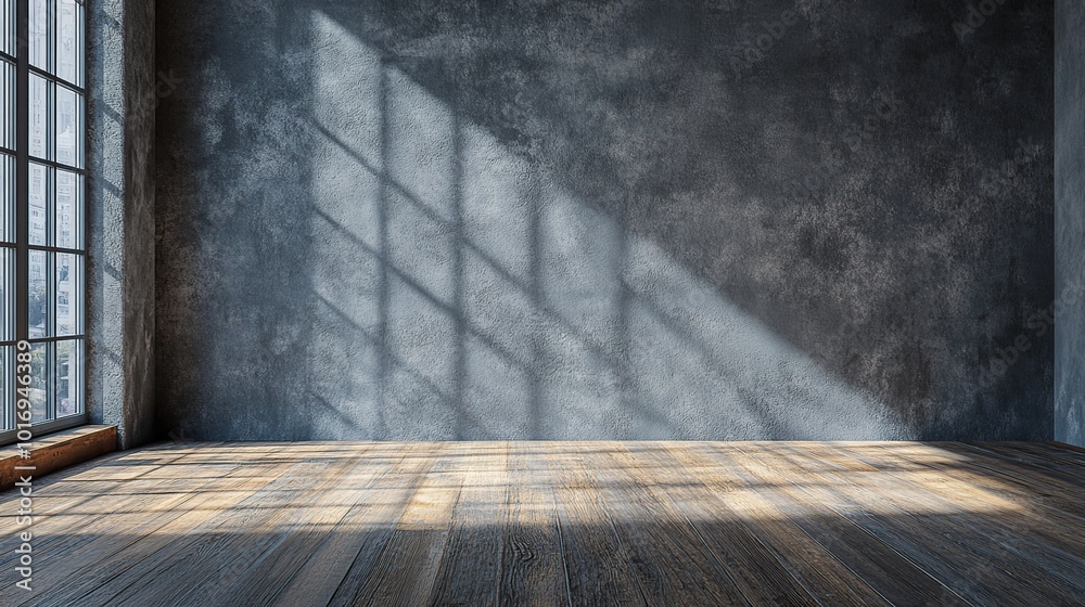 Empty Loft Room With Large Window and Sunbeams Shining on the Wooden Floor Empty Loft Room With Large Window and Sunbeams Shining on the Wooden Floor