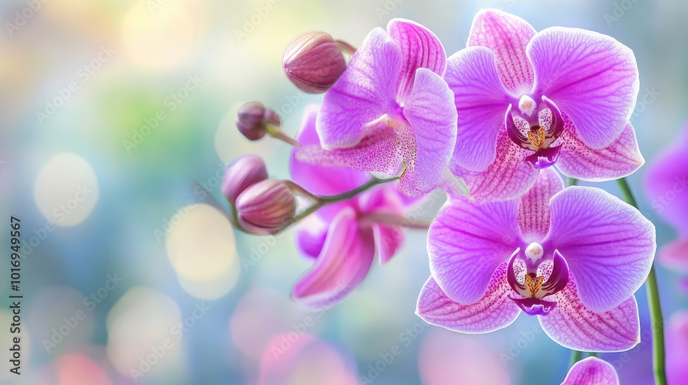 Naklejka premium Beautiful Pink Orchid Blossoms in Soft Focus Background
