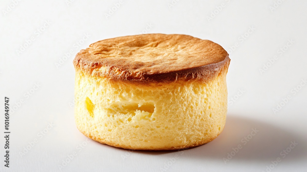 A rich souffle au fromage, perfectly risen, isolated on a clean, white background A rich souffle au fromage, perfectly risen, isolated on a clean, white background