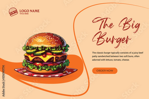 Vector illustration with burgers. Food Festival concept design, poster, or layout. Fast food store template for banner, flyer, menu, cafe
