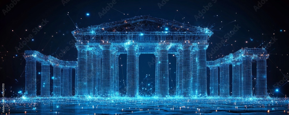 Digital Representation of an Ancient Temple with Glowing Lights Digital Representation of an Ancient Temple with Glowing Lights