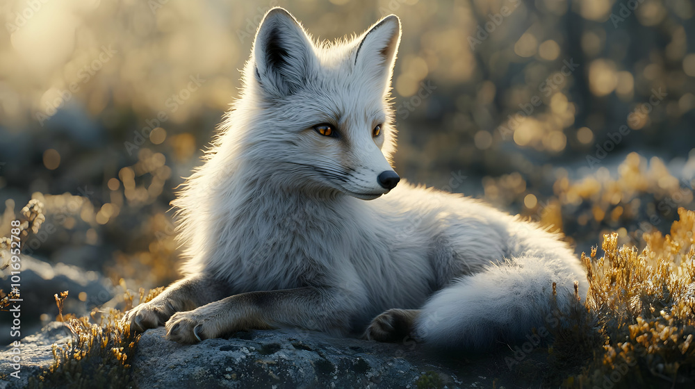 Arctic Fox in Golden Hour - Realistic Digital Illustration Arctic Fox in Golden Hour - Realistic Digital Illustration