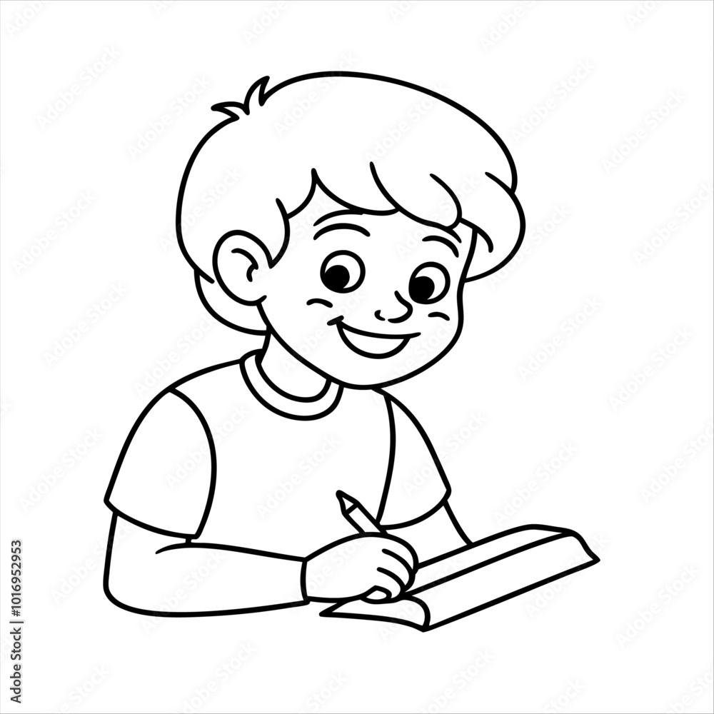 Outline of a little boy reading a book Outline of a little boy reading a book