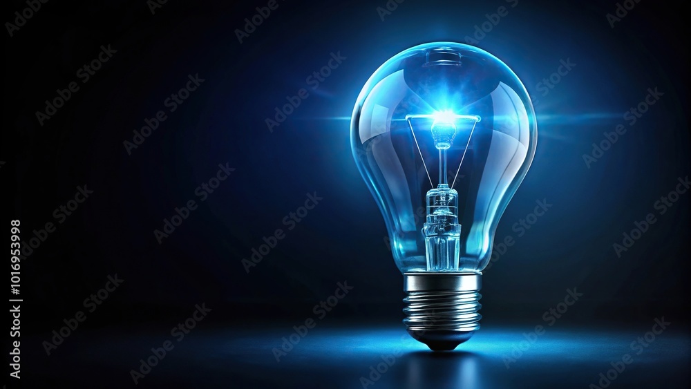 Abstract light bulb glowing with blue light on dark background Point of View Abstract light bulb glowing with blue light on dark background Point of View
